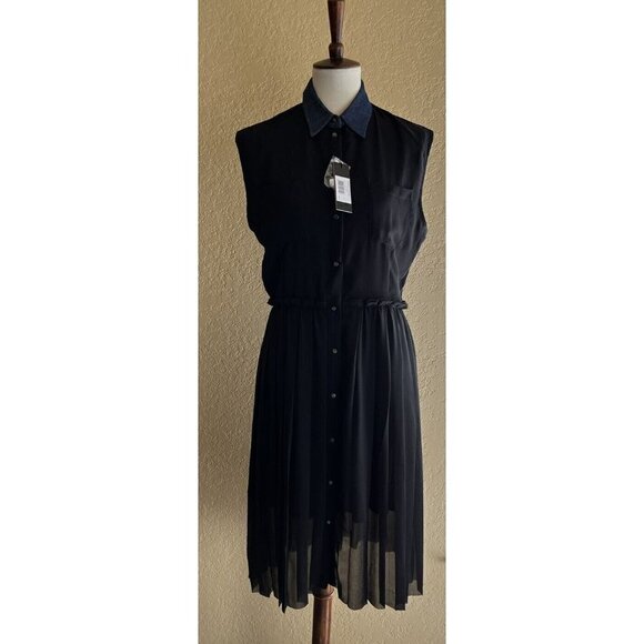 DIESEL Women's Black Chiffon Collared D-casey-b Pleated Shirt Dress DL12 $248 - Picture 2 of 11